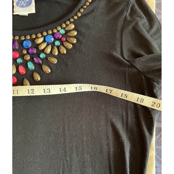 Diane Gilman DG2 HSN Beaded Black Rayon Tunic Multicolor Gemstones size Large - Picture 4 of 11